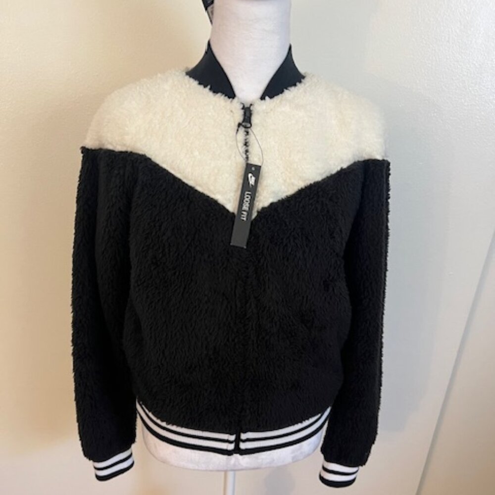 NWT! Size S - womens - Nike fluffy soft jacket - black and white - "loose fit"